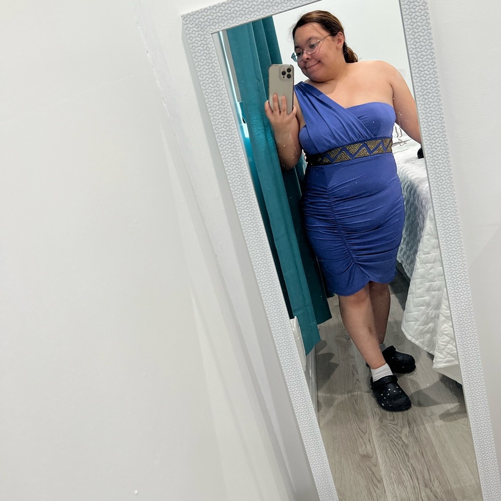 Charlotte Russe One-Shoulder Ruched Mini Dress in Periwinkle
